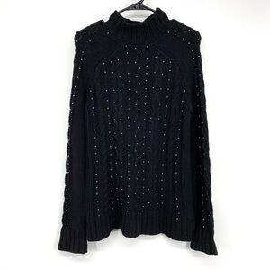 Philosophy | Black Mock Neck Sweater with Silver Studded Beading